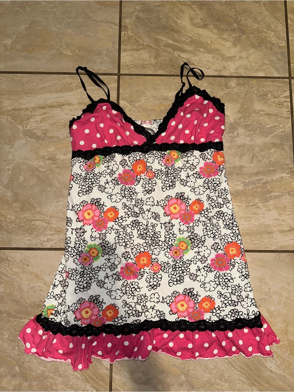 Y2K Pink Polka Dot Floral PjSalvage Slip on Size XL